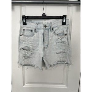 American Eagle 90s Boyfriend Jean Shorts Button Fly Distressed Denim Size 0